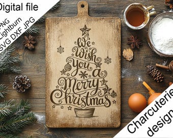 Christmas Tree Digital Laser Engraved Files SVG Charcuterie board, Cutting Chopping Board, T-shirt, Vector, Kitchen Decor, Gift, Glowforge