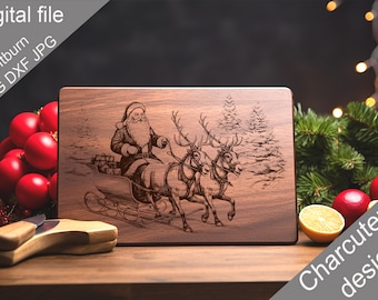 Christmas Santa Digital Laser Engraved Files SVG Charcuterie board, Cutting Chopping Board, T-shirt, Vector, Kitchen Decor, Gift, Glowforge