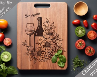 Charcuterie, SVG, Chopping Board, Cutting Board, Kitchen Towel, Laser Engraved Files, Digital, Vector,  Kitchen Decor, Glowforge, Cut File