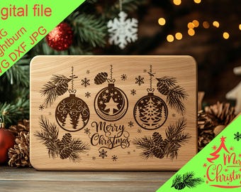 Christmas Charcuterie Board SVG Merry Christmas Laser Engraving File Cutting Board Design Holiday Serving Board Glowforge SVG DXF LightBurn