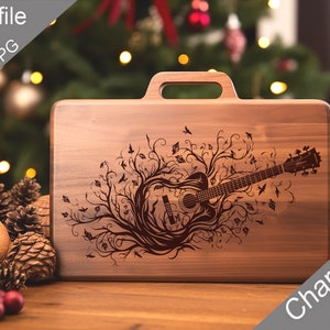 Kerstgitaar digitale laser gegraveerde bestanden SVG charcuterie bord, snijplank, T-shirt, vector, keukendecor, cadeau, Glowforge