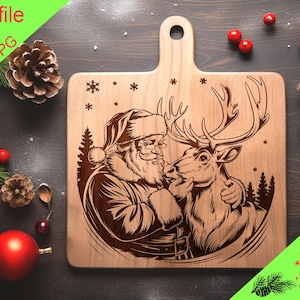 Noël Père Noël fichiers numériques gravés au laser SVG Planche de charcuterie, planche à découper, T-shirt, vecteur, décoration de cuisine, cadeau, Glowforge