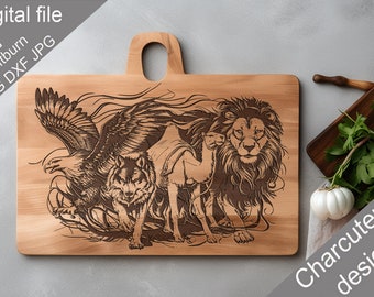 Wildlife Charcuterie SVG Chopping Board, Cutting Board, Kitchen Towel, Laser Engraved Files, Digital, Vector, Kitchen Decor, Glowforge