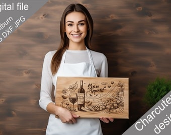 Charcuterie, SVG, planche à découper, planche à découper, torchon, fichiers gravés au laser, numérique, vecteur, décoration de cuisine, Glowforge, fichier de coupe