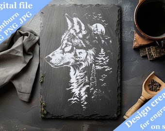 Wolf PNG Design for Laser Engraved on Slate, SVG, Chopping Board, Kitchen Towel, Files, Digital, Vector, Kitchen Decor, Glowforge, Xtool