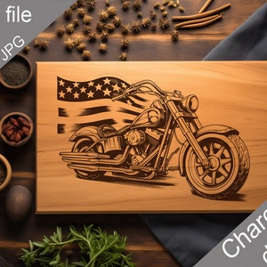 Motorcycle Charcuterie Board SVG, American Flag Engraving (Digital File)