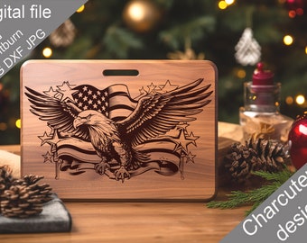 Christmas Eagle Digital Laser Engraved Files SVG Charcuterie board, Cutting Chopping Board, T-shirt, Vector, Kitchen Decor, Gift, Glowforge