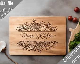 Mama's Kitchen Charcuterie SVG Chopping Board, Cutting Board, Kitchen Towel, Laser Engraved Files, Digital, Vector, Kitchen Decor, Glowforge