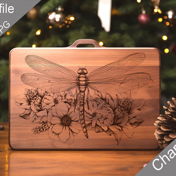 Christmas Dragonfly Digital Laser Engraved Files SVG Charcuterie board, Cutting Chopping Board, T-shirt, Vector, Kitchen Decor, Glowforge