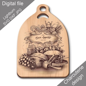 Charcuterie, SVG, Schneidebrett, Küchentuch, Laser gravierte Dateien, Digital, Vektor, Küchendekoration, Glowforge, Schnittdatei