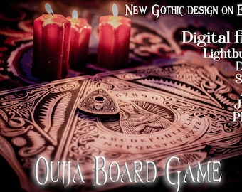 May include: A black and white Ouija board game with a planchette and the words "OUIJA BOARD GAME" printed on the bottom. The board is surrounded by three red candles.