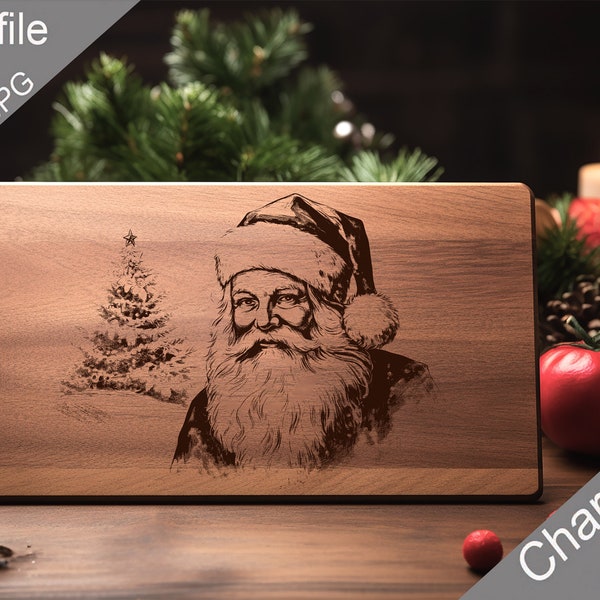 Christmas Santa Digital Laser Engraved Files SVG Charcuterie board, Cutting Chopping Board, T-shirt, Vector, Kitchen Decor, Gift, Glowforge