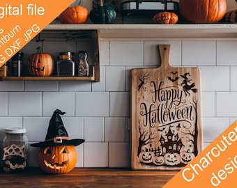 Halloween SVG Charcuterie Board Digital Design, Chopping Board, Cutting Board, Kitchen Towel, Laser Engraved Vector, Glowforge, X-Tool
