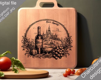 Charcuterie, SVG, Chopping Board, Cutting Board, Kitchen Towel, Laser Engraved Files, Digital, Vector,  Kitchen Decor, Glowforge, Cut File