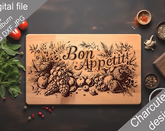 Charcutería, SVG, Tabla de cortar, Tabla de cortar, Toalla de cocina, Archivos grabados con láser, Digital, Vector, Decoración de cocina, Glowforge, Cortar archivo