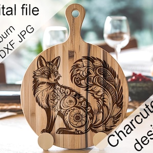 Renard numérique gravé au laser fichiers SVG Planche de charcuterie, planche à découper, T-shirt, vecteur, décoration de cuisine, cadeau, Glowforge