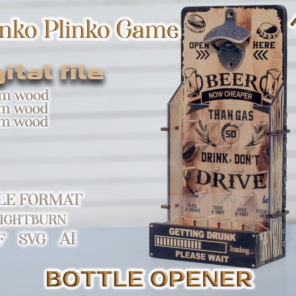 Elevate Your Beer Game with Our Sleek and Stylish Wall Mounted Opener, drinko plinko game,  engraved design Glowforge lightburn svg dxf ai
