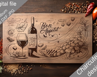 Charcuterie, SVG, planche à découper, planche à découper, torchon, fichiers gravés au laser, numérique, vecteur, décoration de cuisine, Glowforge, fichier de coupe