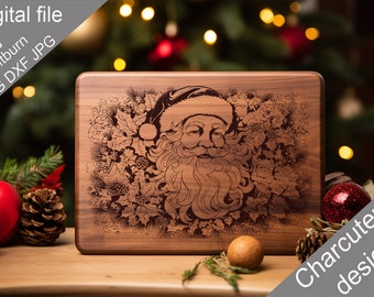 Christmas Santa Digital Laser Engraved Files SVG Charcuterie board, Cutting Chopping Board, T-shirt, Vector, Kitchen Decor, Gift, Glowforge