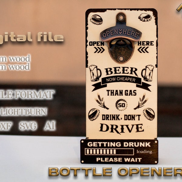 Beer bottle openers wall mounted engraved design laser cut files Glowforge lightburn svg dxf ai