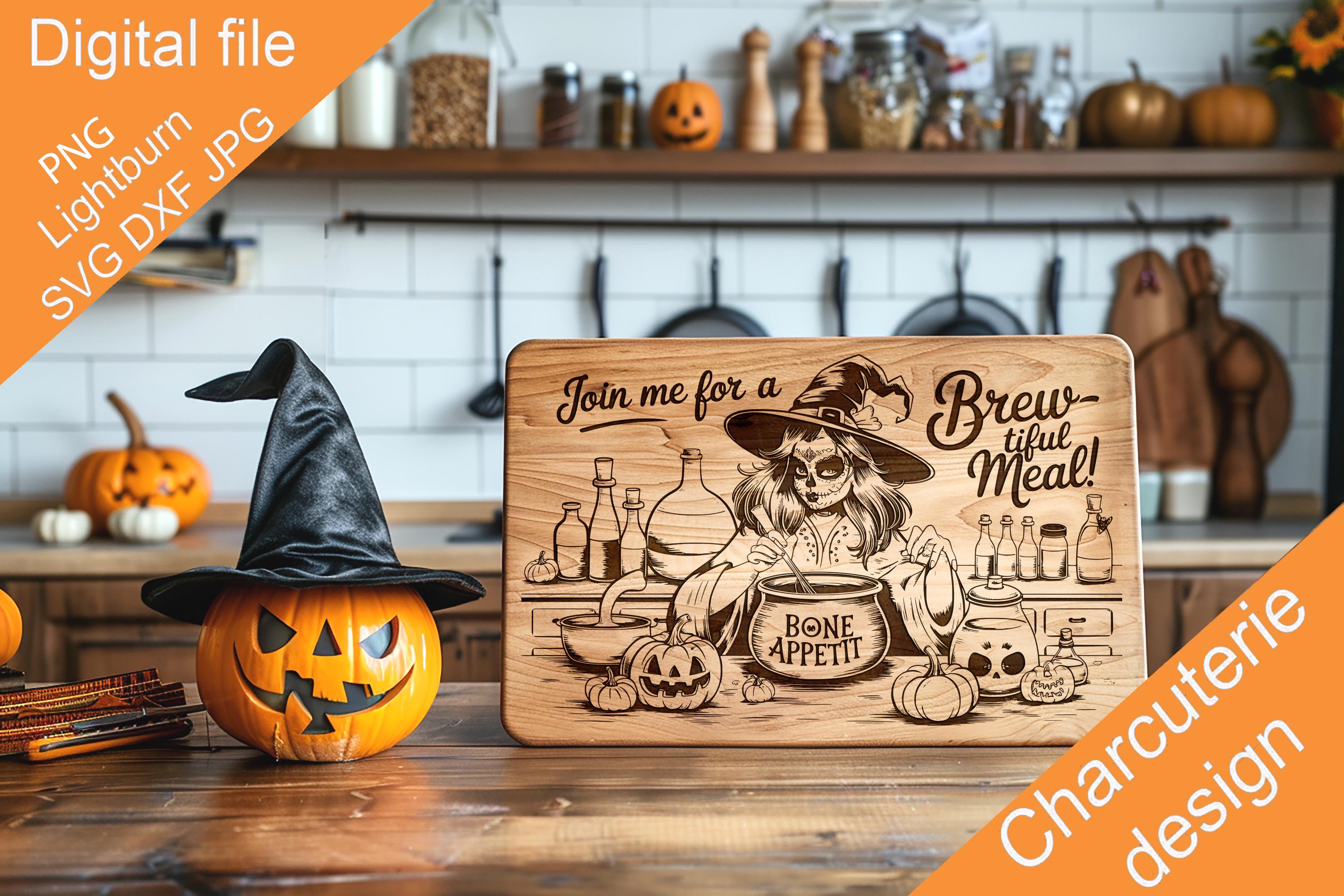 Halloween SVG Charcuterie Board Digital Design, Chopping Board, Cutting Board, Kitchen Towel, Laser Engraved Vector, Glowforge, X-Tool