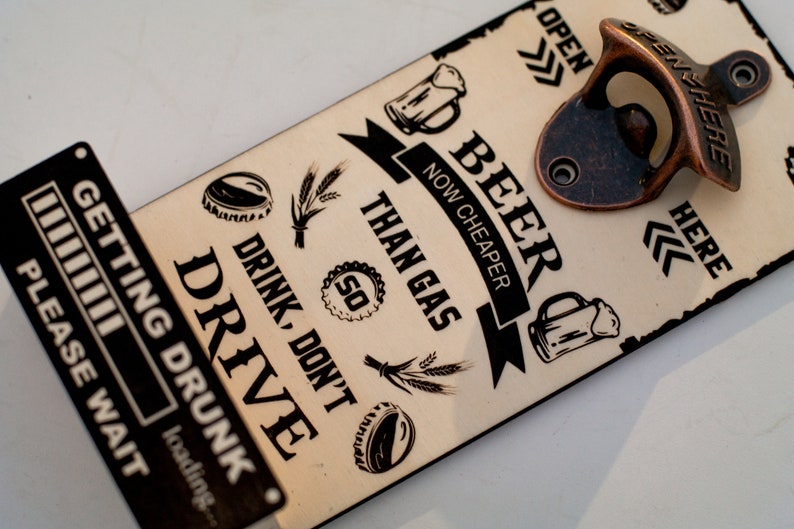 Beer Bottle Openers Wall Mounted Engraved Design Laser Cut Etsy