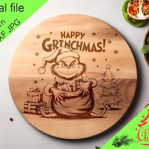 Kerst Grinch digitale laser gegraveerde bestanden SVG charcuterie bord, snijplank, T-shirt, vector, keukendecor, cadeau, Glowforge