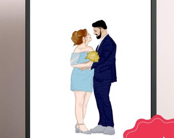 Retrato de família personalizado em aquarela, retrato de casamento em aquarela, retrato de noivo, presente de noivado para ele, pintura em aquarela feita à mão.