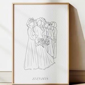 Personalized line drawing from photo, Custom family outline portrait, Couple one line art commission, Anniversary gift, Faceless portrait