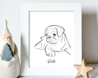 Custom Pet Painting, Hand-illustrated Custom Portrait From Photo, Pet Memorial Gift, Custom Line Drawing Portrait, Personalized Cat Portrait