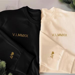 Custom Embroidered Roman Numeral Hoodie, Couples Gift, Personalized Date and Initial Hoodie, Engagement sweatshirts Valentine Gift
