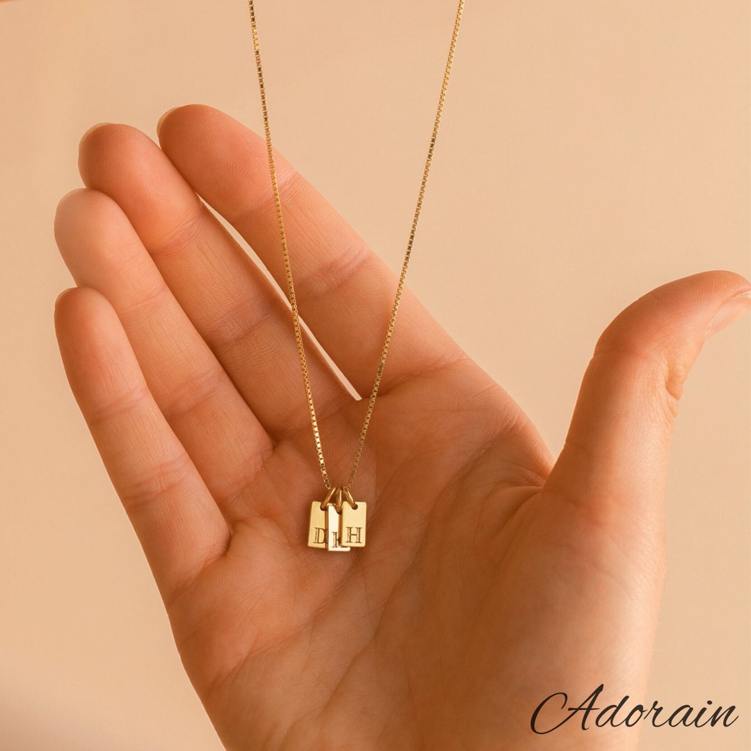 Initial Name Necklace Name Tag Necklace Dainty Silver Name Etsy