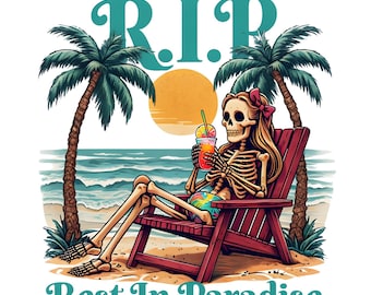 Tropical Skeleton Beach Design PNG: Rest in Paradise (Digital Download)