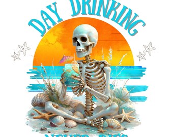 Skeleton Beach Day Drinking PNG: Funny Summer Image (Digital Download)