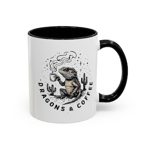Dragon & Coffee Mug, Whimsical Coffee Mug, Unique Gift for Coffee Lovers, Cute Dragon Design Mug, Bearded Dragon