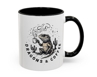 Dragon & Coffee Mug, Whimsical Bearded Dragon Design