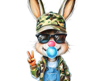 Retro Easter Bunny PNG: Boy Blowing Bubble Gum (Digital Download)