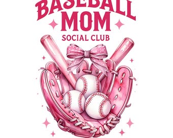 Baseball Mom Social Club PNG: Game Day Shirt Design (Digital Download)