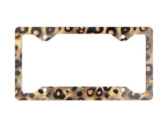 Leopard Print License Plate Frame: Glossy Aluminum Car Decor