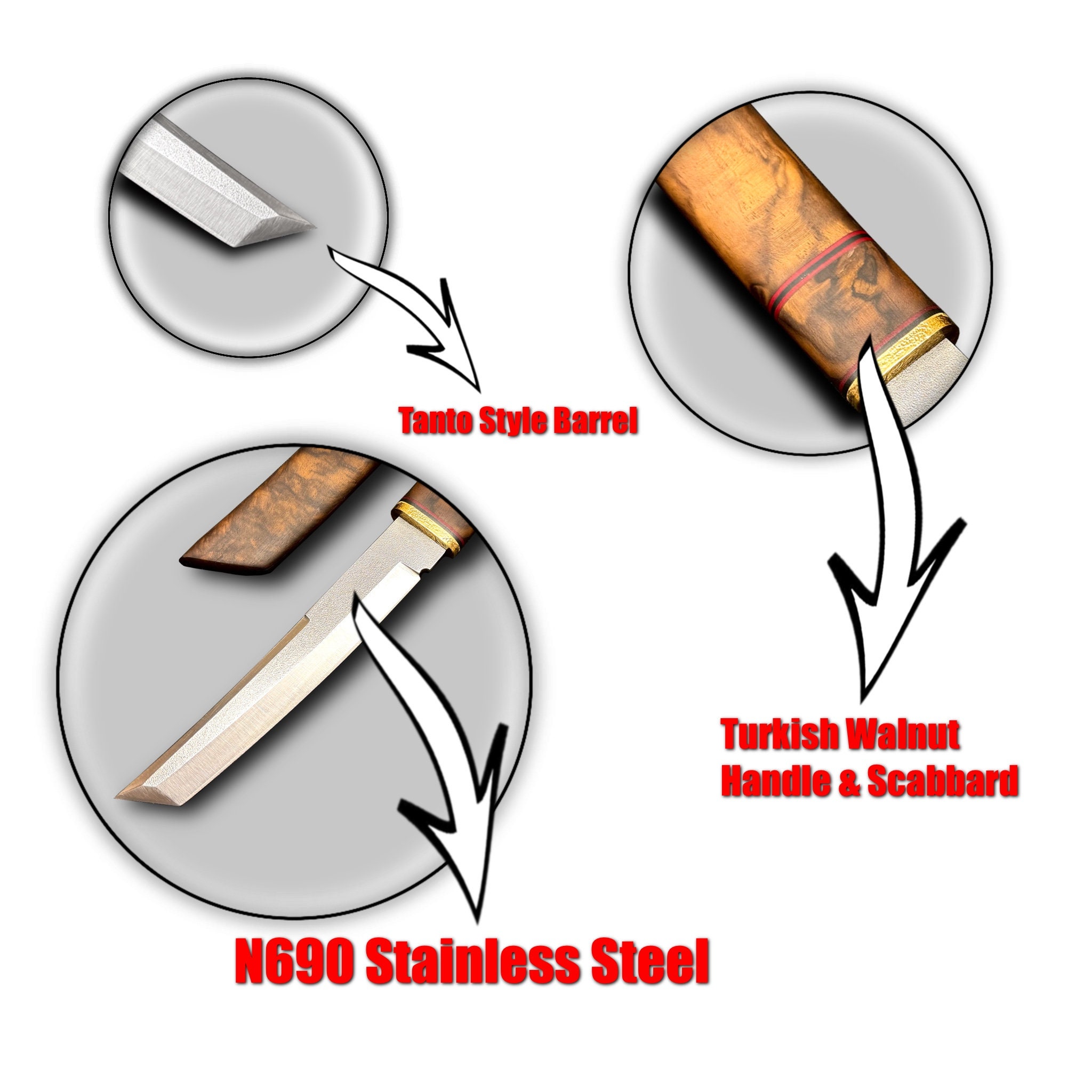 Handcrafted Wooden Handle Traditional Japanese Tanto Sword Handcrafted Wooden Handle Traditional Japanese Tanto Sword