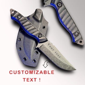 Personalized Knife, Red Steel, Handcrafted Durable Custom Tactical Knife - With Kydex Sheath