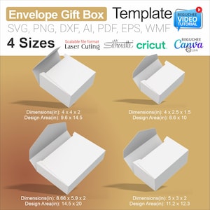 Sjabloon envelop geschenkdoos 4 formaten – ESVG gunstdoos, Cricut & Silhouette Cut-bestanden, bewerkbaar ontwerp voor ambachten en cadeauverpakkingsprojecten
