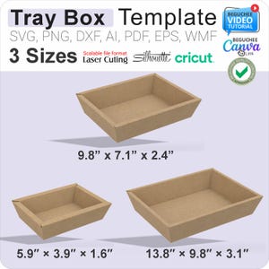 Tablett Box Vorlage SVG DXF Pdf | 3 Größen für Laserschneiden | DIY Verpackung Aufbewahrung | Cricut Silhouette-Dateien für Handwerk druckbare Verpackung