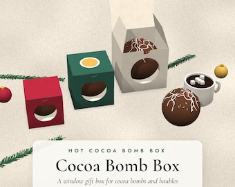 Hot Cocoa Bomb Box SVG, 3 Sizes, Window + Insert, Christmas Ornament Gift Box Cut File for Cricut Silhouette Laser