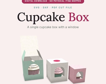 Cupcake Box svg Cut File | Single Cupcake Favor Box Template | Bakery Gift Packaging