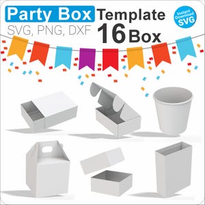 Party Box SVG Bundle 16 Favor Box Templates, Gift Birthday Wedding, svg dxf pdf