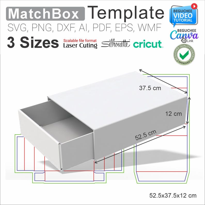 Matchbox Dimensions Inches Template.pdf Matchbox Template SVG: Sliding Drawer Box, 3 Sizes (digital Download ...