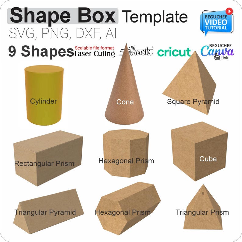 3D Shape Box Template SVG Bundle - Etsy