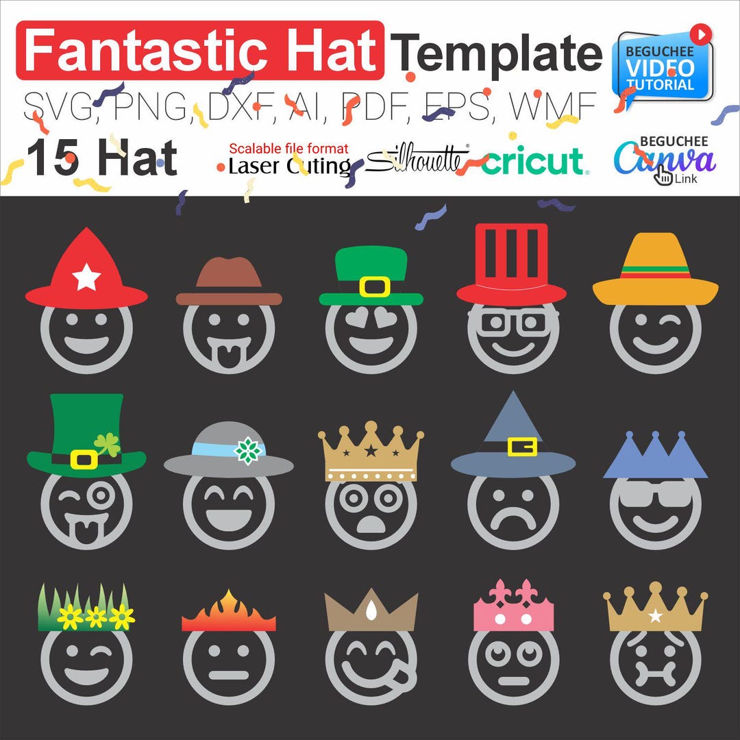 Part Hat Design Hat SVG Bundle: 15 Party Hat Designs for Cricut & Laser Cutting ...