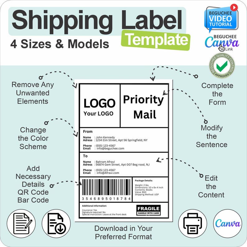 Editable Shipping Label Template: Custom Mail Design (digital Download ...